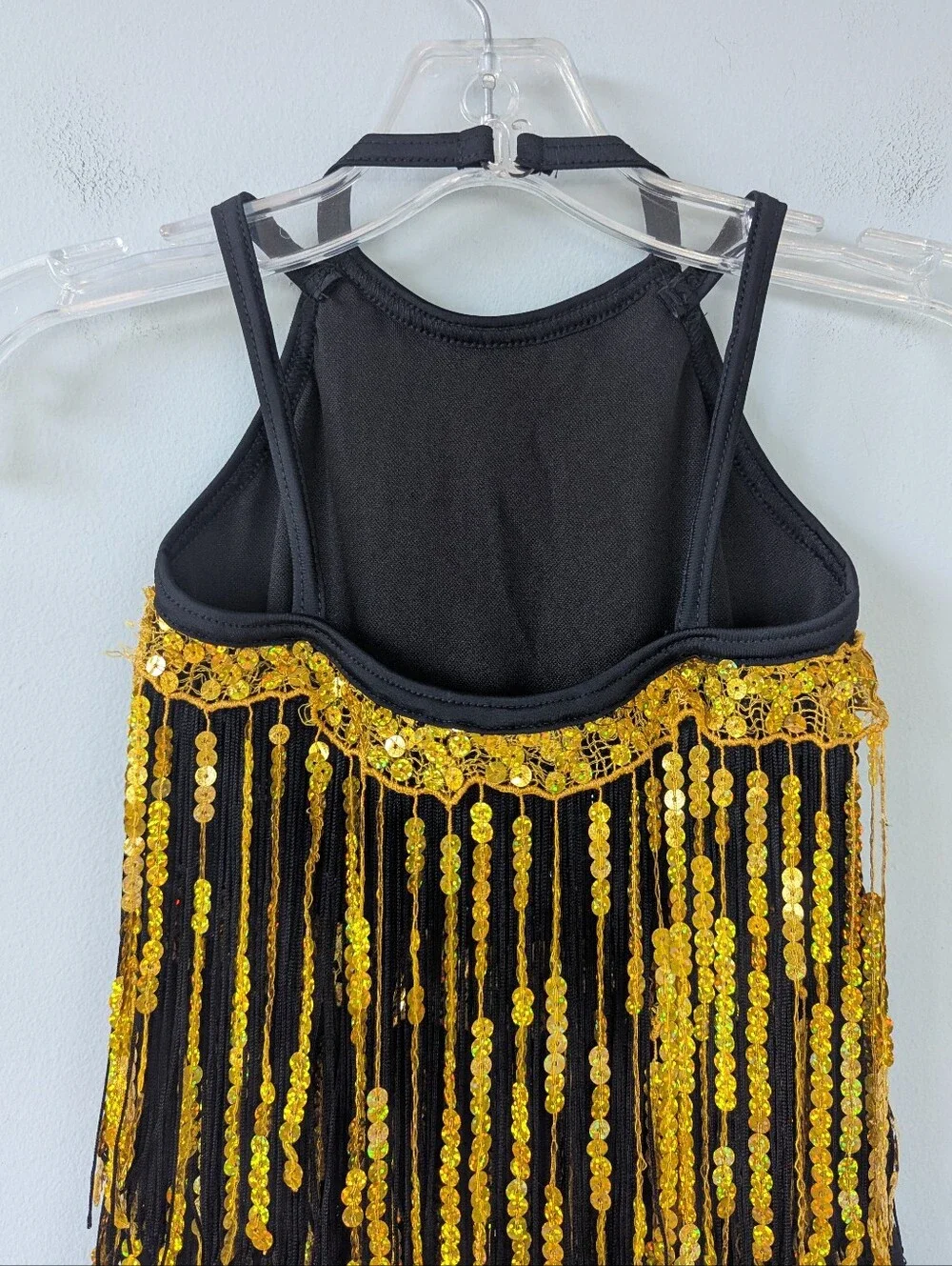 Weissman Girls SC Boom Boom Black & Gold Sequin Fringe Biketard Dance Costume